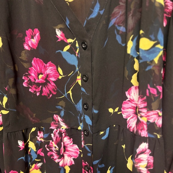 Torrid Size 2 Black Floral Sheer Button Front High Low Dress - Picture 3 of 11